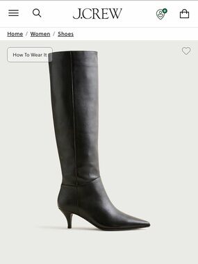 **Extended Calf**
J. Crew Black Leather, Pointed-Toe, Stevie Knee-High Boots